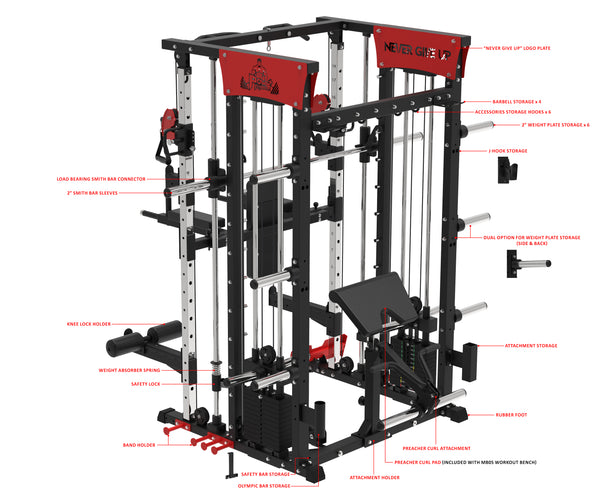 Load image into Gallery viewer, POWER PACK COMMERCIAL SMITH MACHINE - SM04 (Red)